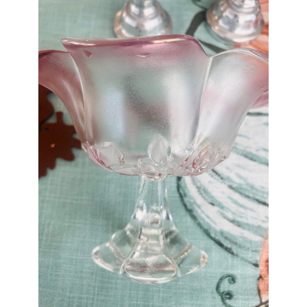 Vintage Pink Depression Footed Glass Bowl Scalloped Edges 5 3/4 Inches Tall